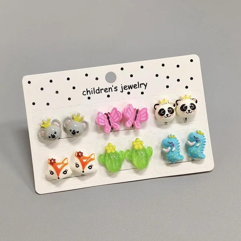 Rainbow Unicorn Butterfly Non Piercing Clip on Earring for Kids Girls Children Christmas Gift 6PRS/SET