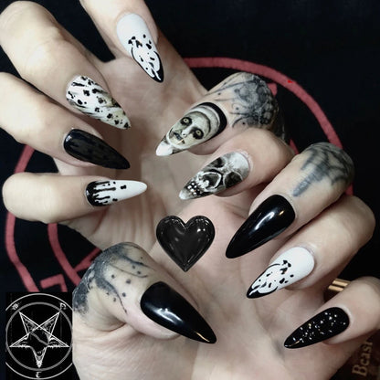 24P/Set Halloween Fake Nails Art Ghost Face Pumpkin Spooky Designer Girls Party Press on Nail Tips Wearable Stick on Nails False