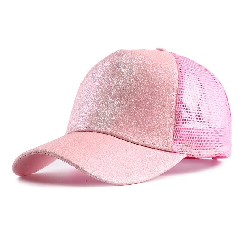 2023 New Summer Glitter High Ponytail Baseball Cap Female Snapback Hat Casual Black White Pink Mesh Trucker Caps for Women Gorra