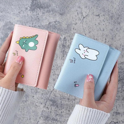 2024 Women Short Cute Small Wallet with Hasp ID Bank Card Holder for Student Girl Bag Coin Purse Ladies Wallets Cartoon Bag Pink