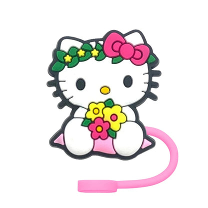 Hello Kitty Straw Cover Cap 10MM Drink Straw Plug Splash Proof Drinking Fit Cup Straw Cap Eco-friendly Charm Pendant Party Gift