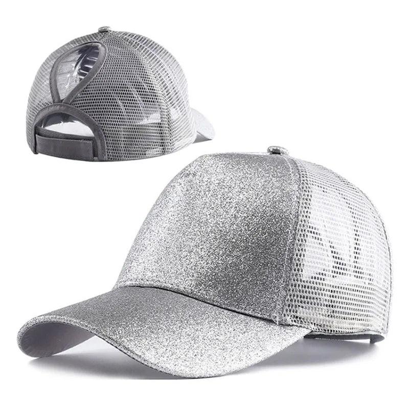 2023 New Summer Glitter High Ponytail Baseball Cap Female Snapback Hat Casual Black White Pink Mesh Trucker Caps for Women Gorra