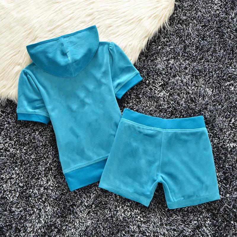 Sets for Women 2 Pieces Velvet Tracksuit 2024 Summer Women's Short Sleeve Top and Short Sets