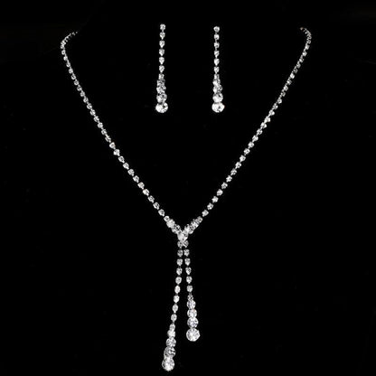 Luxury Crystal Bride Jewelry Set Rhinestone Wedding Dress Banquet Zircon Chain Necklace Dangle Earring Sets Ladies Accessories