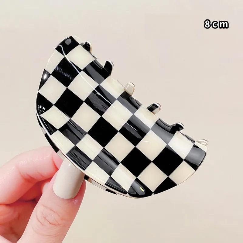 Vintage Women Girls Acrylic Checkered Hair Claw Shark Clip Geometric Grid Headband Hair Clips Hairpins Fashion Hair Accessories