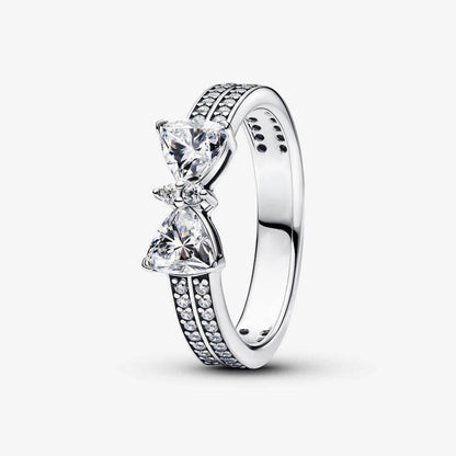 2024 New S925 Silver Pando Ring Pavé Cuban Chain Ring Shooting Stars Open Ring Bow Ring Women's Jewelry Ring Christmas Gift