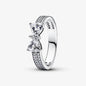 2024 New S925 Silver Pando Ring Pavé Cuban Chain Ring Shooting Stars Open Ring Bow Ring Women's Jewelry Ring Christmas Gift