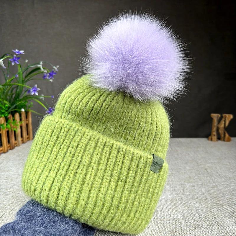 Big size New Brand fur pompom hat Fashion traveling hats for women girl High quality rabbit fur winter Warm Female beanies