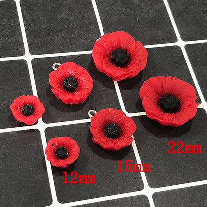 10/20pcs Peaceful Day Poppy Flower Resin Charms Anti-War Red Flowers Earring Pendant Keychain Charms Jewelry Finding