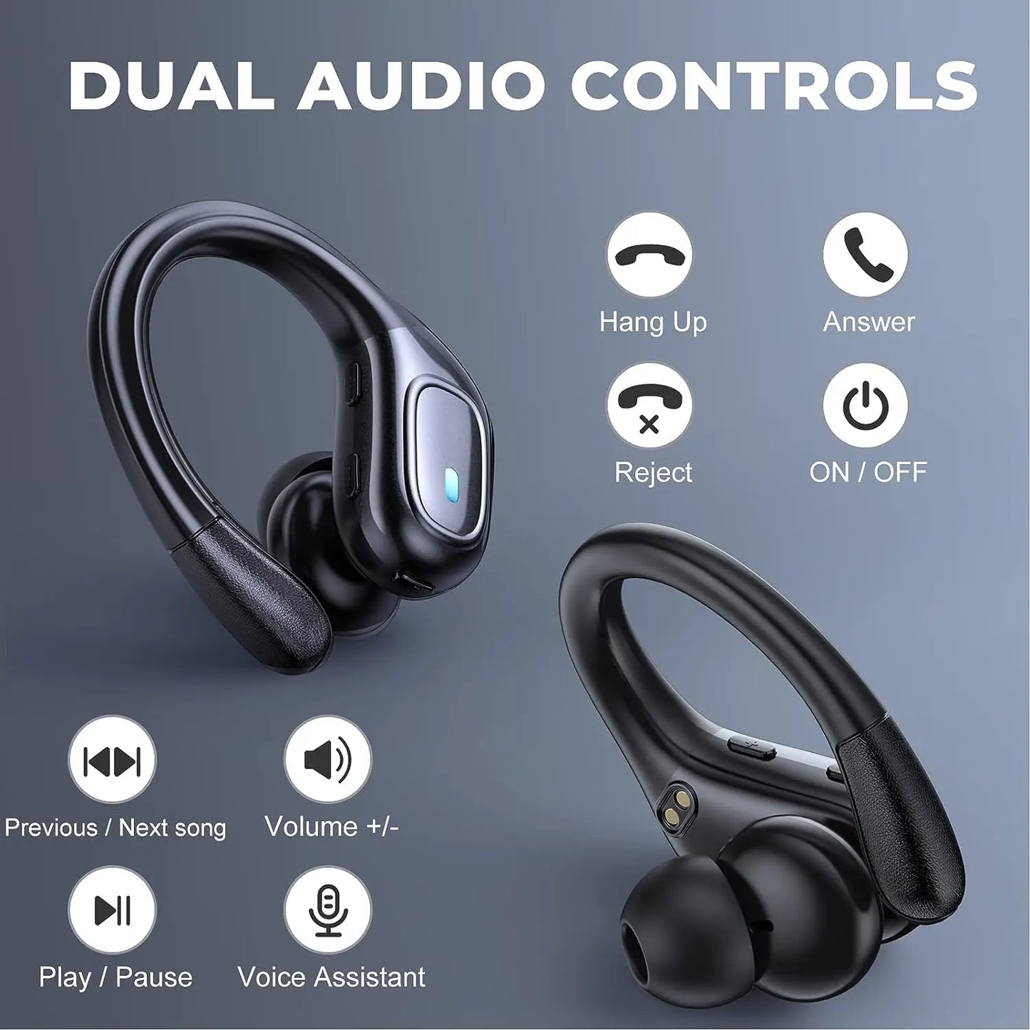 TWS Bluetooth Earphones 75H Playtime IPX7 Waterproof Wireless Headphones HiFi Stereo Sound LED Power Display Headset for Sports