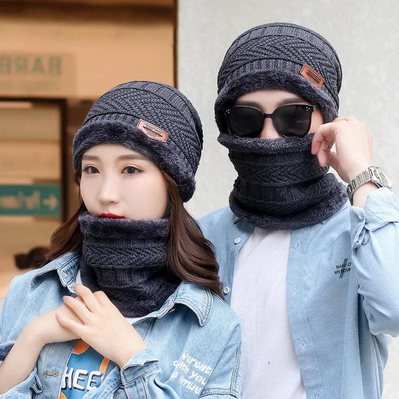 Winter Hats Knit Cap Men And Women Velvet Hat Coral Fleece Scarf Outdoor Riding Hat Warm Thickening Plus Velvet Neck Protect Cap - HighGloss Shop