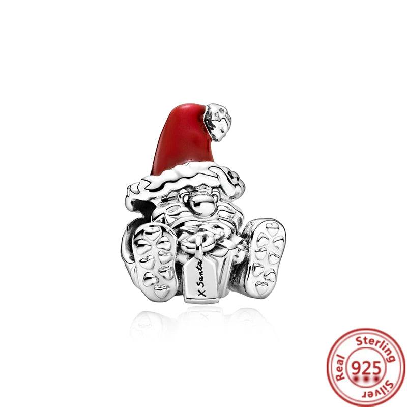 925 Silver Christmas Tree Socks Hat Santa Claus Elk Deer Snowflake Winter Beads Fit Pandora Charm Bracelet Christmas DIY Jewelry