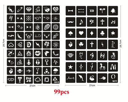 10-99pcs Henna Tattoo Stencils Kit Reusable for Men Women Kids Temporary Indian Arabian Glitter Airbrush Tattoo Template Body