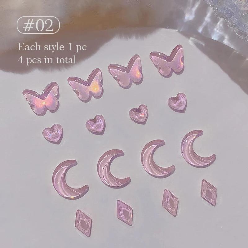 1Bag 3D Heart Nail Rhinestones Water ripple flat bottom love Charms Crystal Nail Art Decorations Gem Kawaii Resin Nails Gems