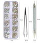 12 Grids Multi Sizes Nail Rhinestones Set Crystal AB Clear Gems with Crystal Pen Clips for DIY Nail Art Decorations