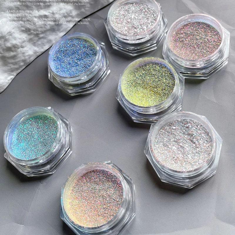 1Jar Aurora Broken Diamond Nail Powder Holographic Iridescent Aurora Powder Mermaid Pigment Glitter Nail Art Chameleon Powder