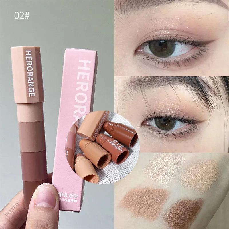 4 In 1 Eyeshadow Pencil Kit Velvet Matte Pigment Shimmer Highlight Makeup Combination Pink Brown Mini Eye Shadow Pen Cosmetic