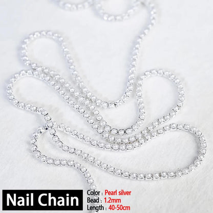 Nail Chain Rose Gold Silver Pixie Stone Beads Decorations Metal Steel Press on Nails Charms Art Jewelry Accessories Manicure