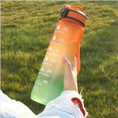 1pc 1000ml Large Capacity Gradient Water Bottle,Water Bottle with Straw 1 Litre Leakproof with Time Marker,for Sports Fitness