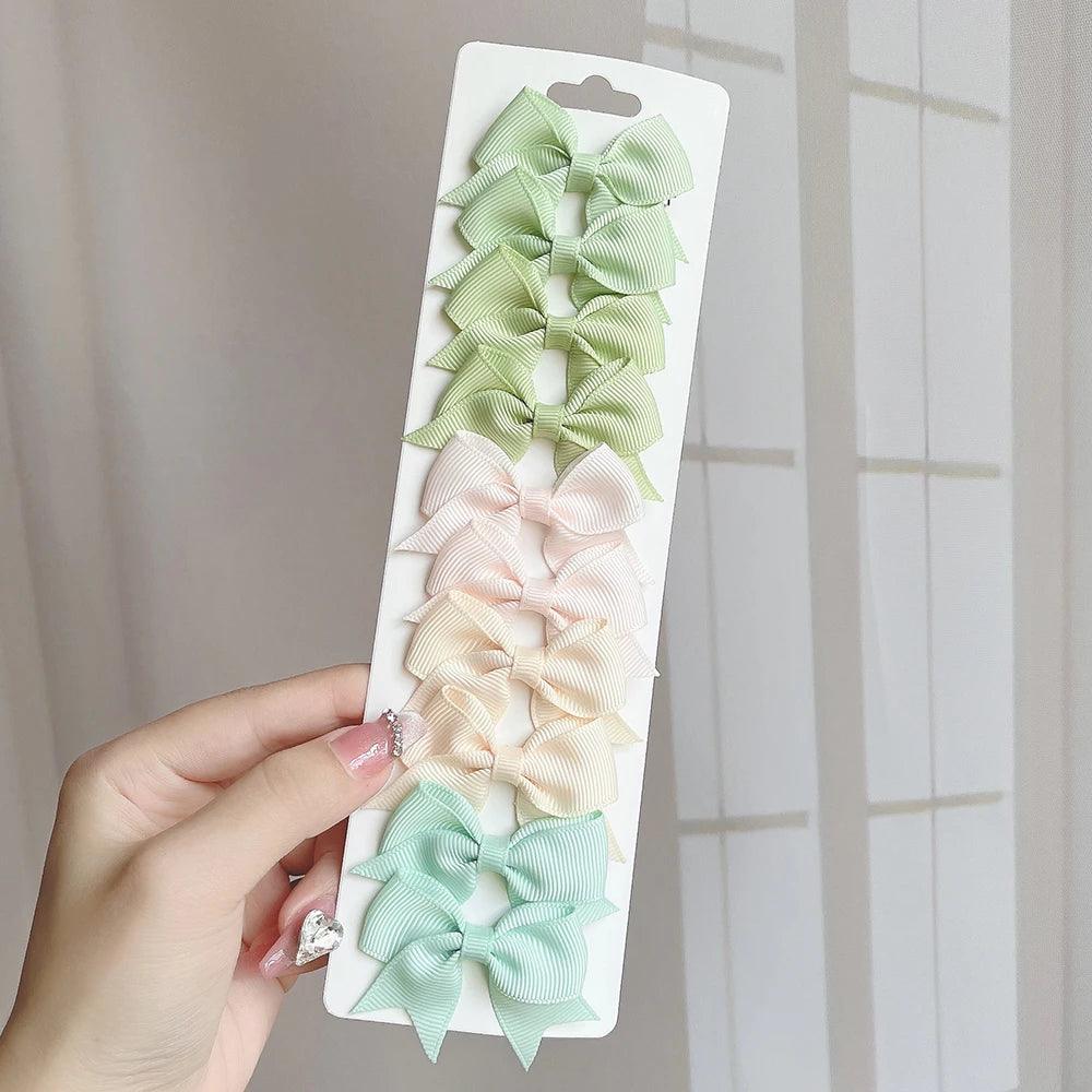 10Pcs/Set 1.9'' Solid Color Ribbon Kids Bows Hair Clips for Baby Girls Handmade Bowknot Hairpin MiNi Barrettes Hair Accessories