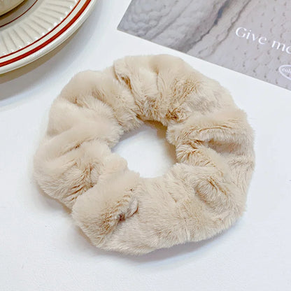 Solid Soft Plush Wide Hair Band For Women Girls Ponytail Holder Hair Tie Fluffy Rubber Band Scrunchie Fashion Hair Accessories