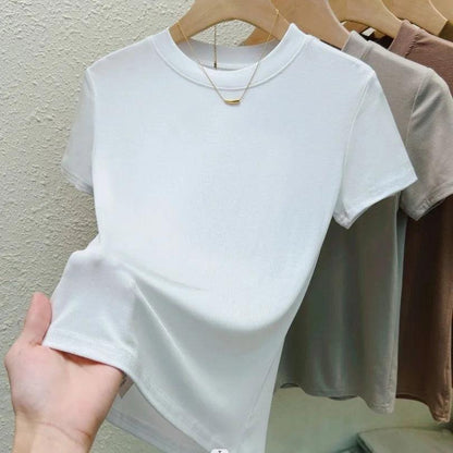 Crew Neck Fashion Women T Shirt Street Casual T-Shirt Solid Plus Size Top Tees Sexy Slim Summer Short Sleeve Women's Clothing