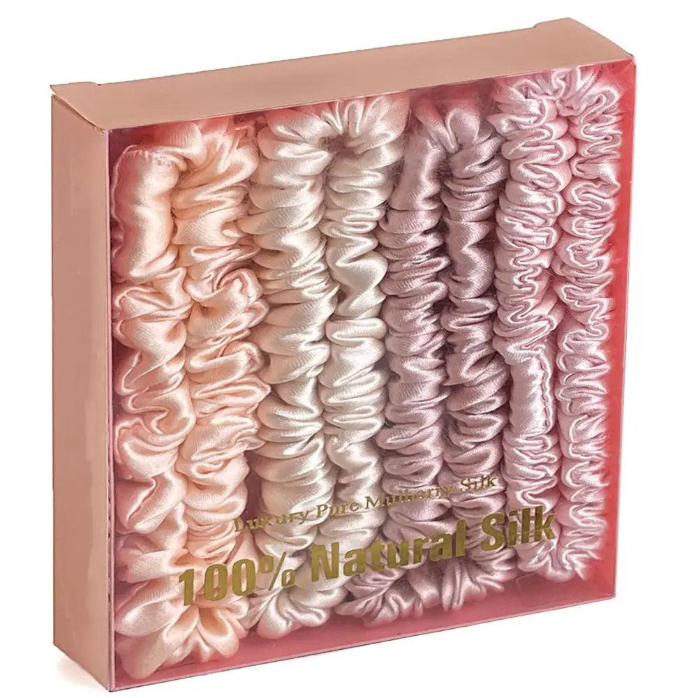 1 Box 100% Pure Mulberry Silk Hair Scrunchies Silk Hair Ties Hairbands Skinny Scrunchies Ponytail Holders Hair Care Accessories