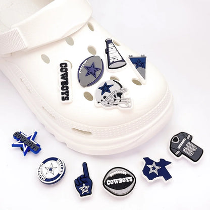 11PCS Football Shoe Charms Sports Charms for Clog shoes Slides Sandals & Bracelet Wristband Party Gifts for Girls, Boys