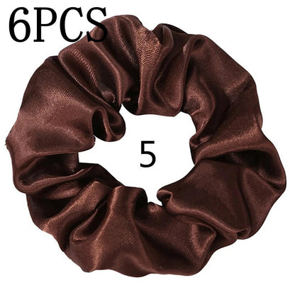 6pcs/lot Hair Scrunchies Bands Scrunchy Ties Ropes Ponytail Holder for Women or Girls Accessories Satin Headwear Solid Color Set