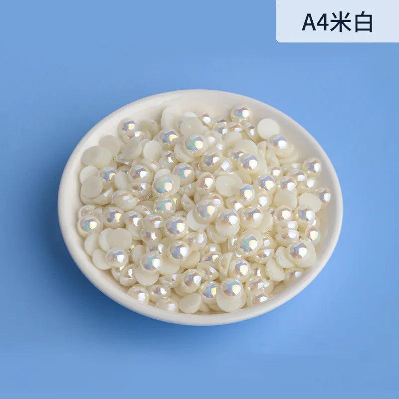 3mm-12mm Mix Size Half Round AB Pearl plastic Non Hotfix Flat Back Glitters For DIY Nail Craft Decoration