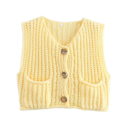 Korean Fashion Crop Sweater Women Vest Solid Loose Casual Sweater Vest Cable Knit Sweater Vest For Women Luxury Designer Tops