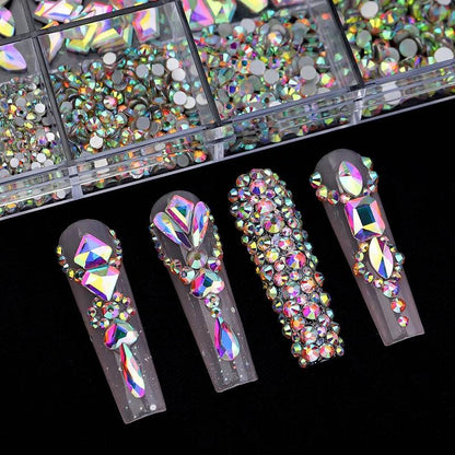 12 Grids Rhinestones For Nails Jewelry Set AB Flat Bottom Drill With Stainless Steel Tweezers Pen DIY Decoration Manicure Tools