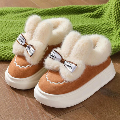 Snow Boots Winter New Women Warm Padded Cotton Shoes Indoor Thick Bottom Plush Rabbit Cotton Boots Leisure Soft Sole Ankle Boots