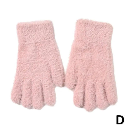 Fashion Winter Simulation Mink Velvet Five Finger Gloves Plush Warm Cold-proof Gloves Women Outdoors Cycling Mittens