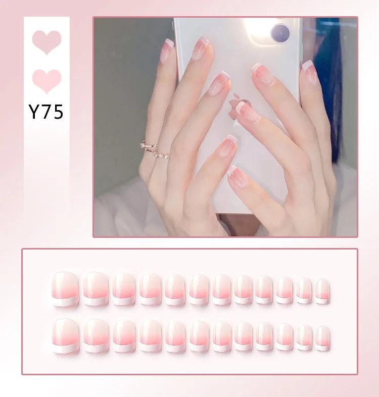 24Pcs Pink Full Diamond Press on Nail Tips Handmade 3D Design Rhinestones Full Cover False Long Coffin Nail Woman DIY Fake Nails