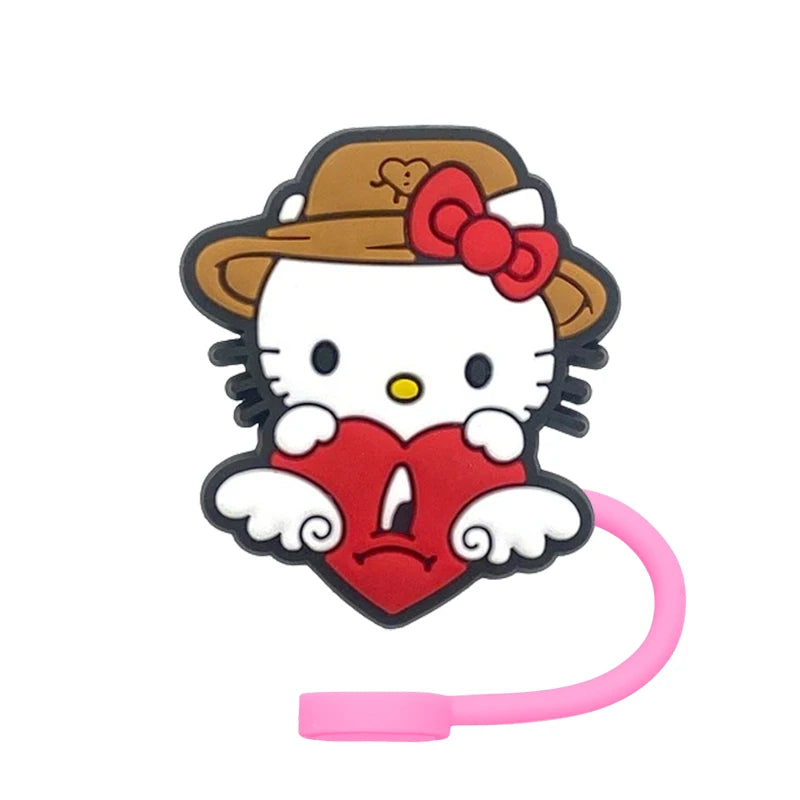 Hello Kitty Straw Cover Cap 10MM Drink Straw Plug Splash Proof Drinking Fit Cup Straw Cap Eco-friendly Charm Pendant Party Gift