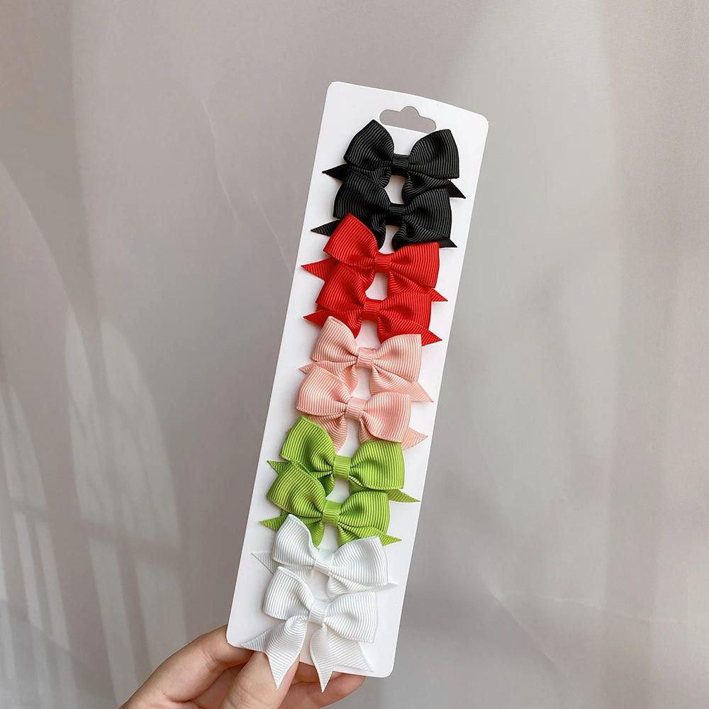 10Pcs/Set 1.9'' Solid Color Ribbon Kids Bows Hair Clips for Baby Girls Handmade Bowknot Hairpin MiNi Barrettes Hair Accessories