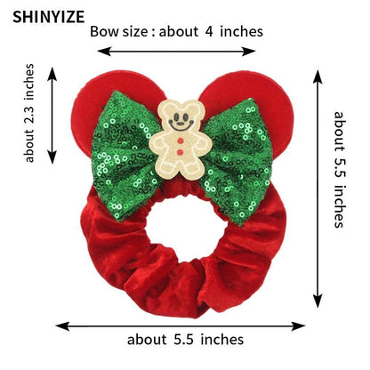 New Chic Disney Mickey Mouse Ears Hair Scrunchies Sequins 4"Bows Elastic Headband Women Velvet Girls DIY Hair Accessories Gift