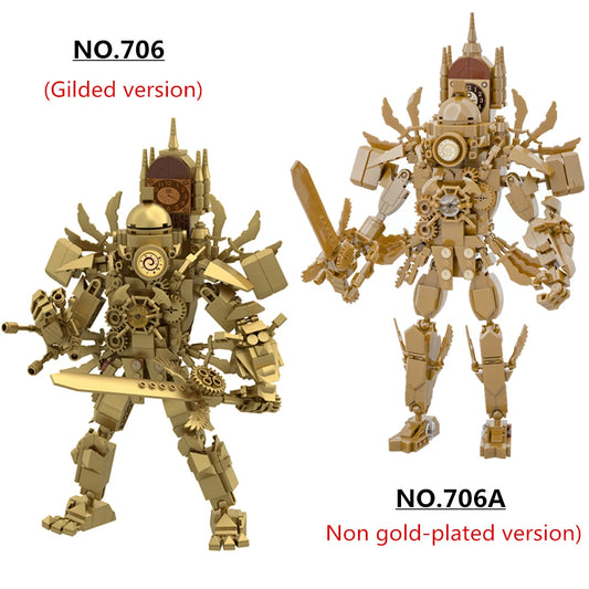 2.0 MOC Titan Series Skibidi Toilet Building Blocks Set Creative Gold Clock Man With Sword DIY Bricks Toys For Kids Xmas Gifts