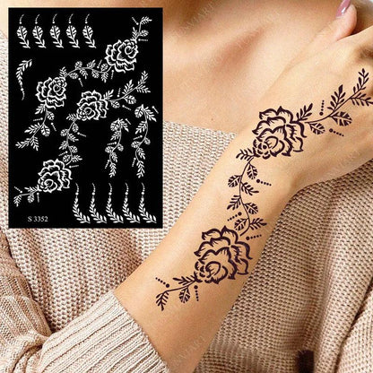 Hollow Drawing Henna Template for Hand Henna Tattoo Stencil Flower Tattoo Design for Women Wedding Festival Party Tatoo Tools