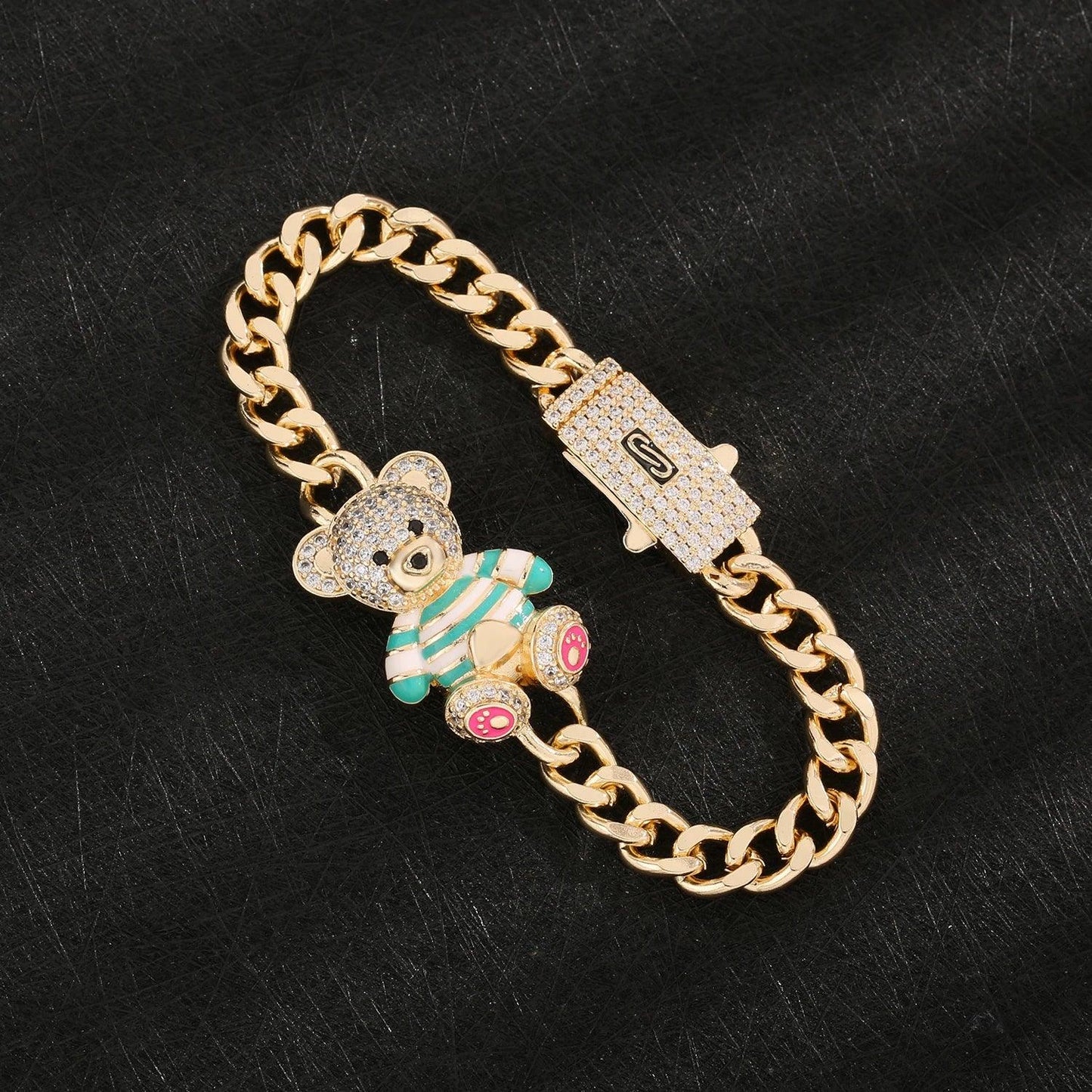 VCT exquisite cloth teddy bear bracelet original zircon copper material bear jewelry gift ring wholesale price for friends