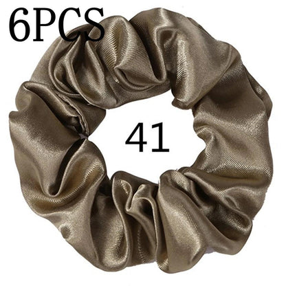 6pcs/lot Hair Scrunchies Bands Scrunchy Ties Ropes Ponytail Holder for Women or Girls Accessories Satin Headwear Solid Color Set