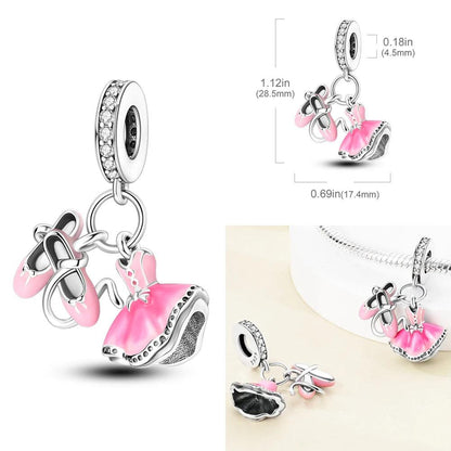 Fit Original Bangle 925 Silver Ballet Dancer Charms Dancing Shoes Beads Pendent Dangle Bracelet Necklace DIY Women Jewelry Gift