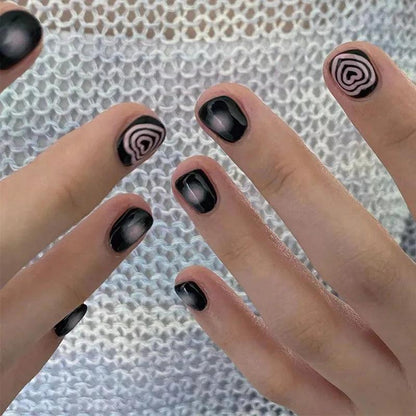 Y2K Black White Star Artificial Fake Nails Full Cover Short False Nail Removable Press on Nails for Women Girls DIY Manicure Art