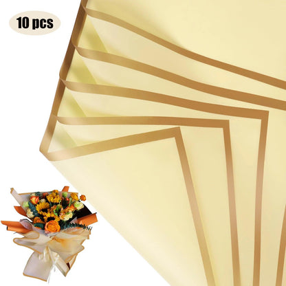 10 Sheets Flower Wrapping Paper with Golden Edges, Waterproof Bouquet Packaging - Ideal for DIY Weddings & Birthdays