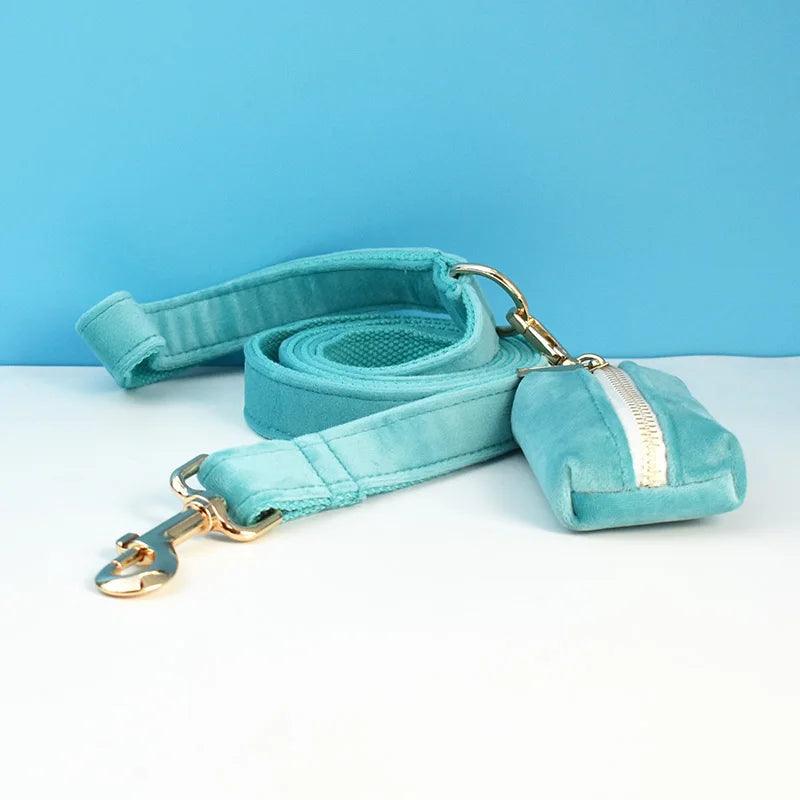 Turquoise Stone Velvet Dog Collar And Leash Set For Dogs Custom Engraved Nameplate Pet Supplies Dog Leash Velvet 40