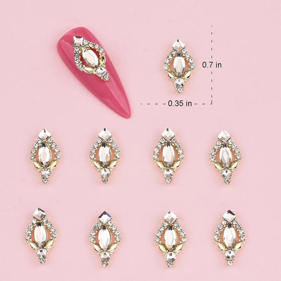 10pcs Gold 3D Nail Art Charms Shape Crystal Rhinestone Stones Nail Jewelry For Acrylic Nail Designer Accessories Decor NJ23912-3