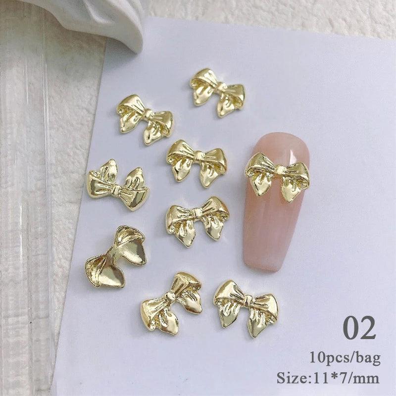 Butterfly Shaped Gold Silver Nail Charms Metal Alloy 3D Nail Rivets Gems Decoration Manicure Jewelry Accessories Nail Supplies