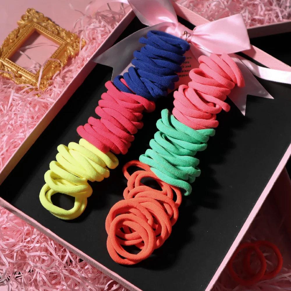 50PCS/Set 5CM Solid Color Cotton Hair Ties For Women Hairbands Elastic Rubber Bands Seamless Link Rope Hair Accessories