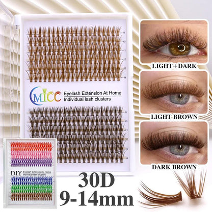 30D Mix Brown Lash Cluster Kit Mixed Length Fluffy Individual Lash Extension Kit DIY 240Pcs Eyelash Extension Kit Natural Brown